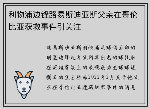 利物浦边锋路易斯迪亚斯父亲在哥伦比亚获救事件引关注